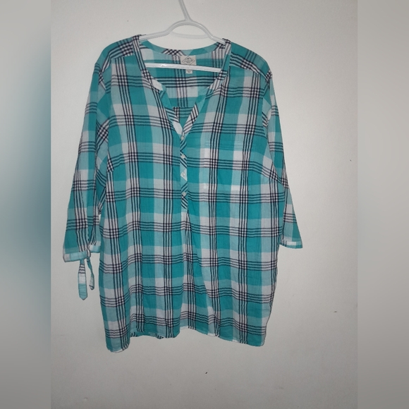 St John's bay women's light weight  plus size plaid blouse cotton size 2X - Picture 2 of 13